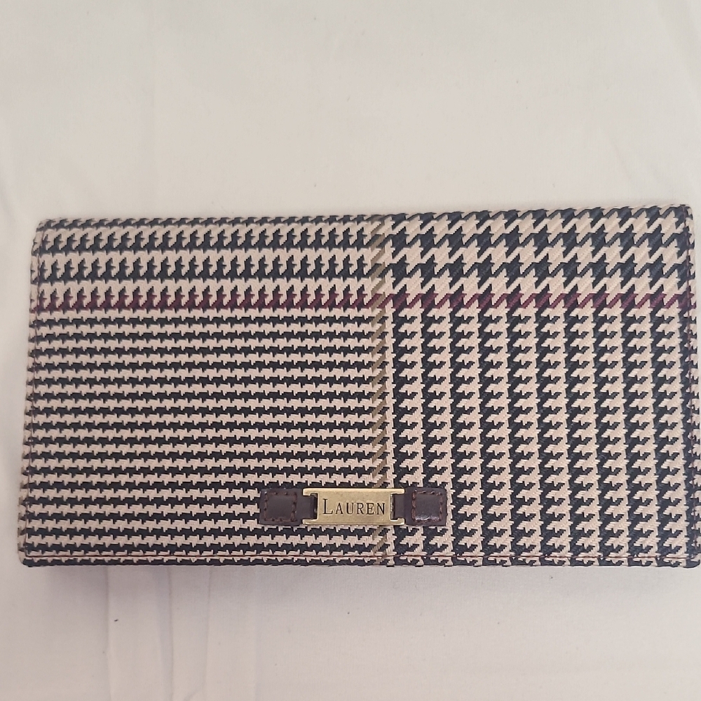 Lauren Ralph Lauren Houndstooth Satchel & Wallet Set Brown Vintage Chic - Picture 2 of 9
